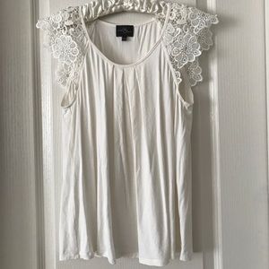 Off white top, lace cap short sleeves